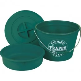 Ведро для прикормки Traper 25л c тазом и крышкой (зеленый, красный)